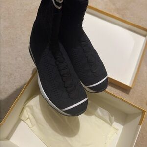 Fendi sock material Black High-Top Sneakers with White Accents